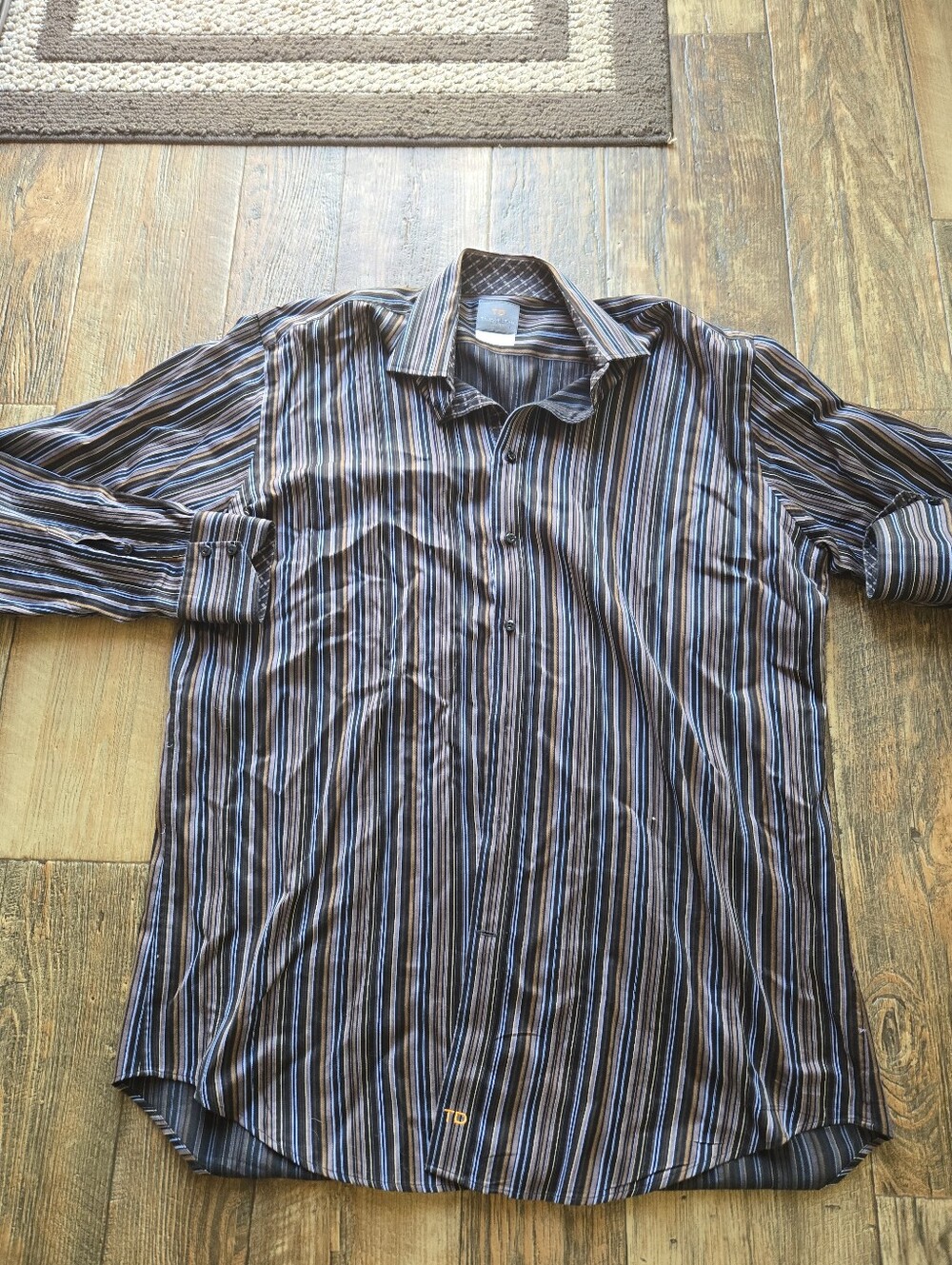 Thomas Dean Men's Long-Sleeve Stripe Dress Shirt - Blue & Brown